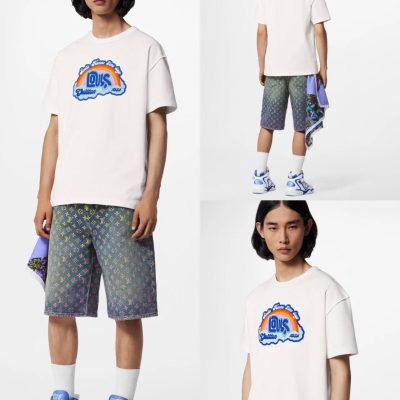 Premium Quality Louis Vuitton Short Sleeves Rainbow Cotton Breathable Style