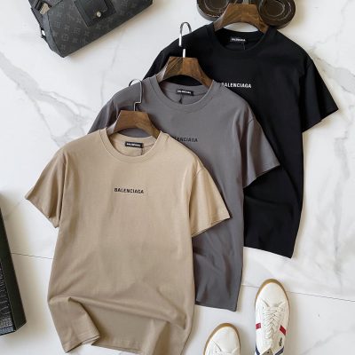 Premium Balenciaga Short Sleeves Black Cotton Logo Luxury