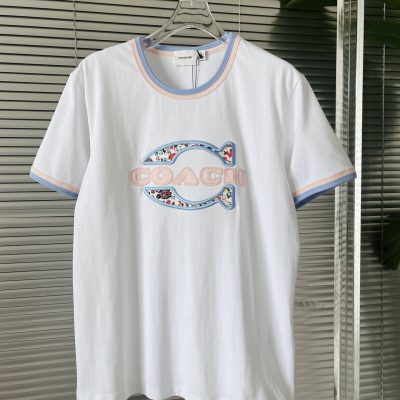 High Quality Coach T-Shirt Blue Cotton Embroidered Luxury