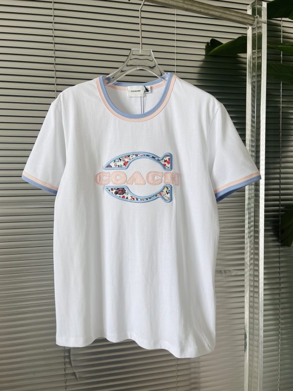 High Quality Coach T-Shirt Blue Cotton Embroidered Luxury