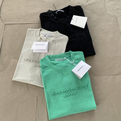 Premium Quality Alexander Wang Short Sleeves Black Cotton Logo Collection