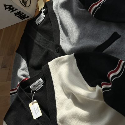 High Quality Thom Browne Sweater White Cashmere Striped Style