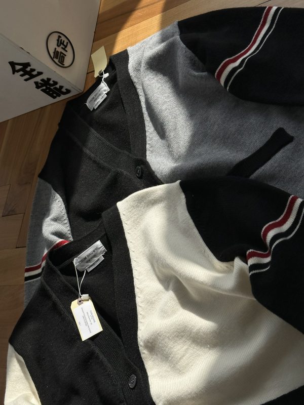 High Quality Thom Browne Sweater White Cashmere Striped Style