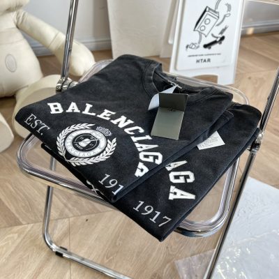 Premium Quality Balenciaga Short Sleeves Gray Cotton Print Luxury