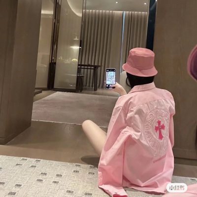 Luxury Chrome Hearts Shirt Pink Embroidered Luxury
