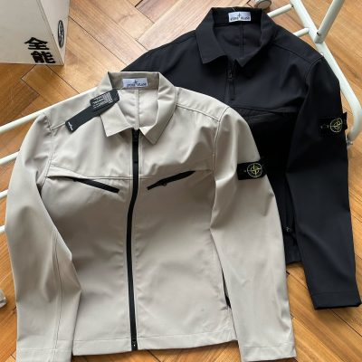 Premium Quality Stone Island Shirts Black Solid Style