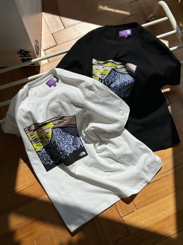 Luxury The North Face Short Sleeves Purple Cotton Print Style