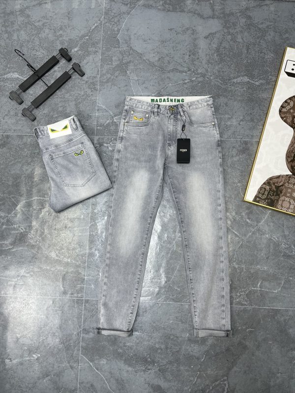 Luxury Fendi Jeans White Leather Embroidered Style