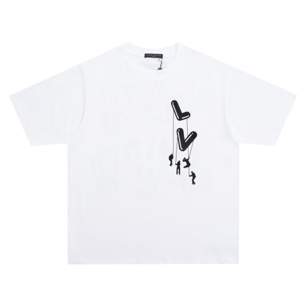 Premium Quality Louis Vuitton Short Sleeves Black Cotton Logo Style
