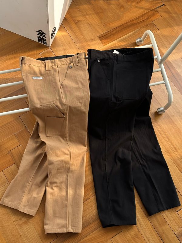Premium Chrome Hearts Trousers Silver Canvas Striped Luxury