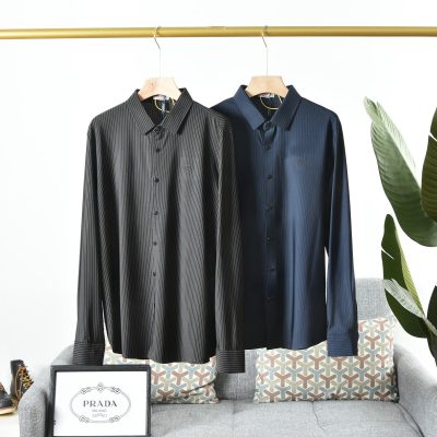 High Quality Prada Short Sleeves Black Silk Striped Luxury