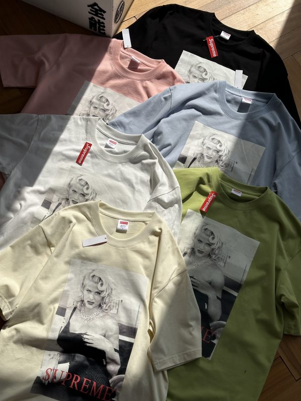 High Quality Supreme Short Sleeves Blue Cotton Graphic Collection