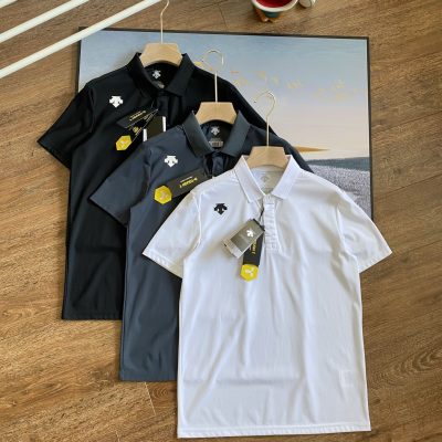 Premium Quality Descente Short-Sleeved Shirts Black Solid Style