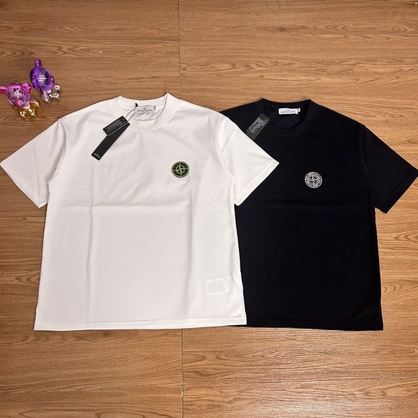 Luxury Stone Island Short Sleeves Black Cotton Embroidered Luxury