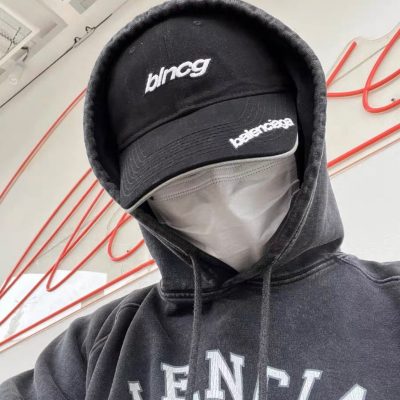 Premium Balenciaga Hat Black Cotton Embroidered Style
