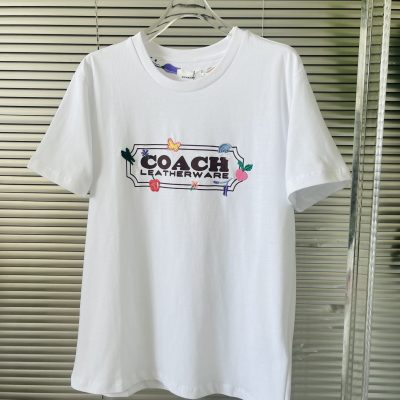 Premium Coach T-Shirt White Cotton Embroidered Style