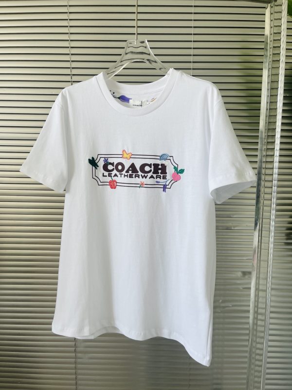 Premium Coach T-Shirt White Cotton Embroidered Style