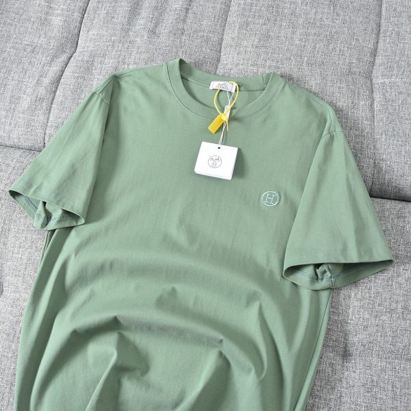 Luxury Herm???S Short Sleeves Green Cotton Casual Collection