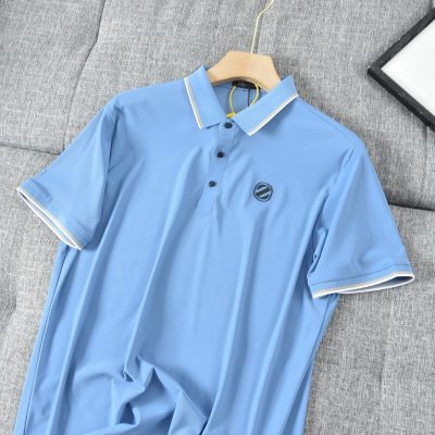 Premium Zegna Short-Sleeved Blue Cotton Casual Luxury
