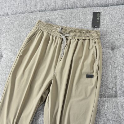 Premium Zegna Trousers Khaki Silk Breathable Luxury