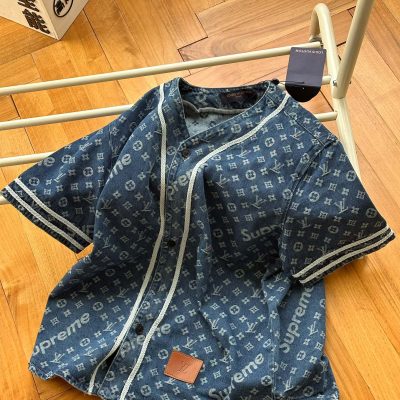 Luxury Louis Vuitton Short Sleeves White Denim Jacquard Luxury