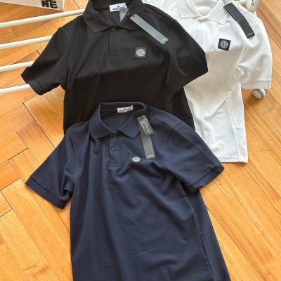 Premium Quality Stone Island Short-Sleeved White Cotton Logo Collection