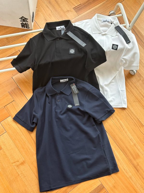 Premium Quality Stone Island Short-Sleeved White Cotton Logo Collection