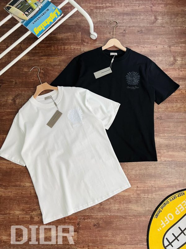 Luxury Dior Short Sleeves Black Cotton Embroidered Style