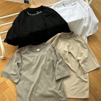Premium Quality Fear Of God Short Sleeves Black Silk Embroidered Style