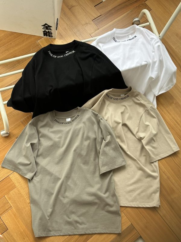 Premium Quality Fear Of God Short Sleeves Black Silk Embroidered Style