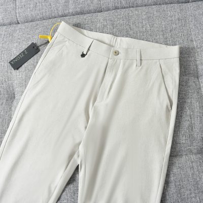 Premium Zegna Casual Pants Beige Silk Casual Luxury