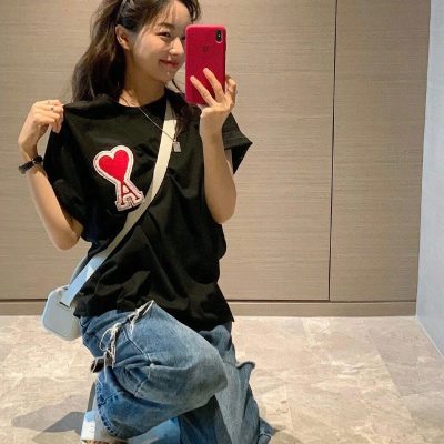 High Quality Ami Short Sleeves Gray Cotton Embroidered Luxury