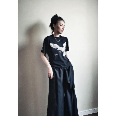 Luxury Yohji Yamamoto Short Sleeves Grey Cotton Print Style