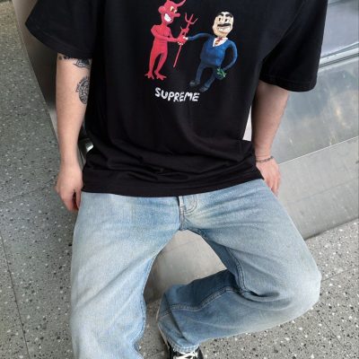 Premium Supreme Short-Sleeved Black Cotton Graphic Collection
