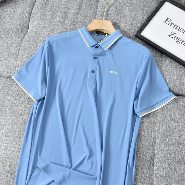 Premium Zegna Polo Shirt Blue Cotton Classic Collection