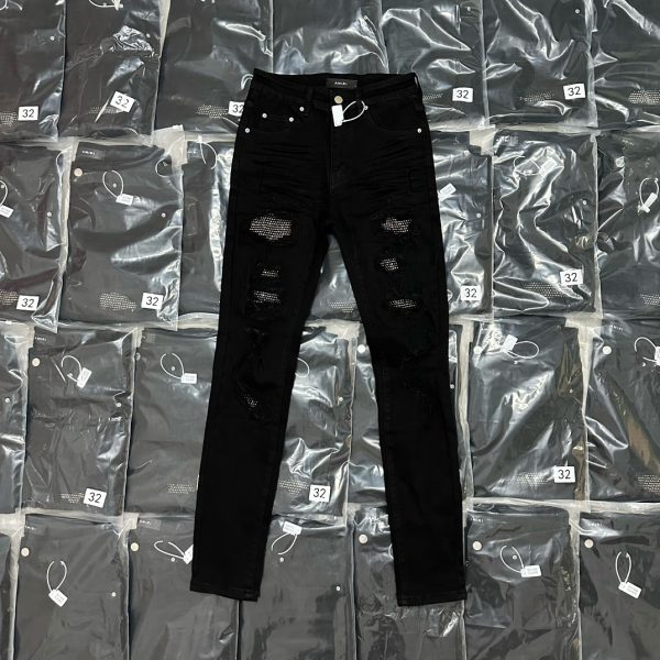 Best Selling Ami Trousers Black Leather Rhinestone Luxury