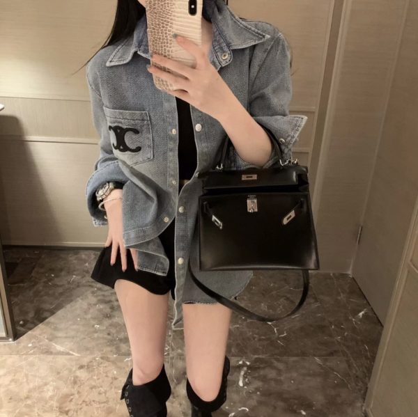 Luxury Celine Long Sleeves Blue Denim Embroidery Style