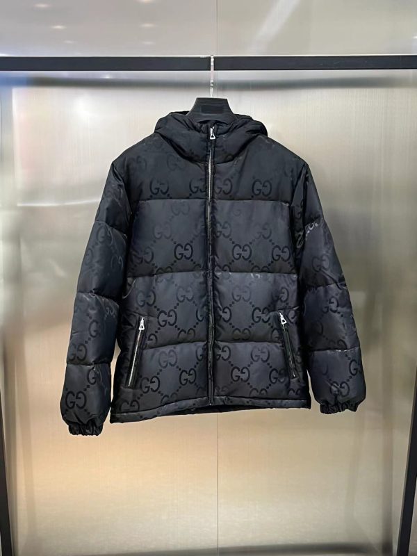 Premium Quality Gucci Down Jackets Black Nylon Logo Style