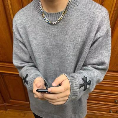 Premium Quality Chrome Hearts Sweaters Gray Leather Embroidered Luxury