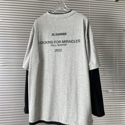 Luxury Jil Sander Long Sleeves Gray Cotton Patchwork Style