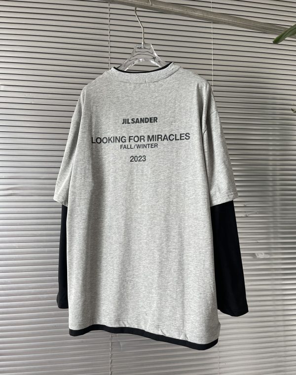 Luxury Jil Sander Long Sleeves Gray Cotton Patchwork Style
