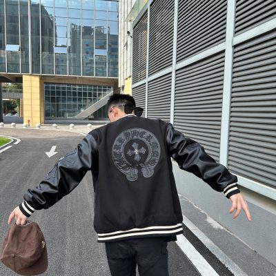 High Quality Chrome Hearts Coats Black Leather Logo Style