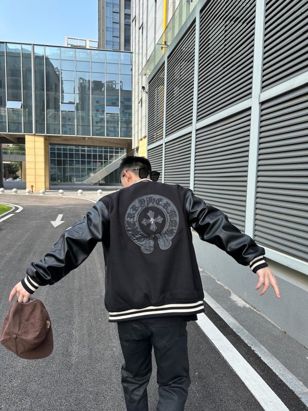 High Quality Chrome Hearts Coats Black Leather Logo Style