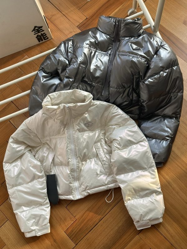 Premium Quality Prada Down Jackets Silver Leather Classic Luxury