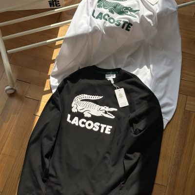 Luxury Lacoste Long Sleeves Black Cotton Embroidered Style