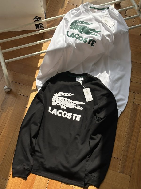 Luxury Lacoste Long Sleeves Black Cotton Embroidered Style