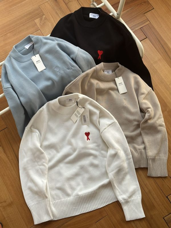 Premium Quality Ami Sweaters White Cotton Embroidered Luxury