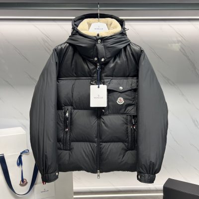 Luxury Moncler Coats White Sheepskin Patchwork Luxury
