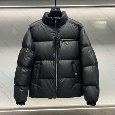 Premium Prada Jackets Black Leather Logo Collection