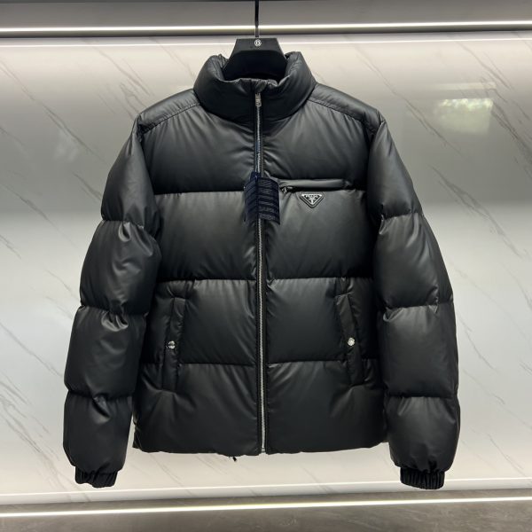 Premium Prada Jackets Black Leather Logo Collection